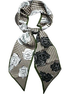 Womens Black Rose Printed Square Headscarf Bandanas Hair Scarf Neck Scarves